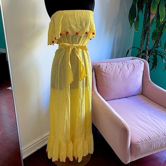 Marysia yellow off the shoulder strapless maxi - Picture 1 of 4
